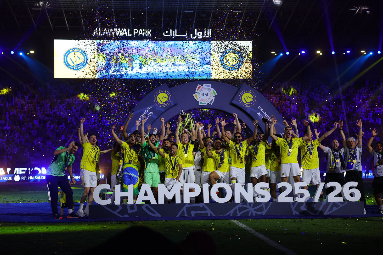 لاعبو النصر يحتفلون بلقب الدوري السعودي - 21 مايو 2026