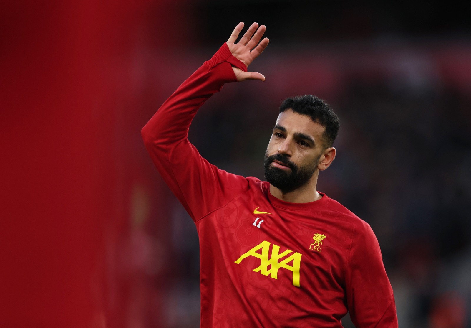 محمد صلاح خلال الإحماء لمباراة ليفربول ومانشستر سيتي في الدوري الإنجليزي - 1 ديسمبر 2024